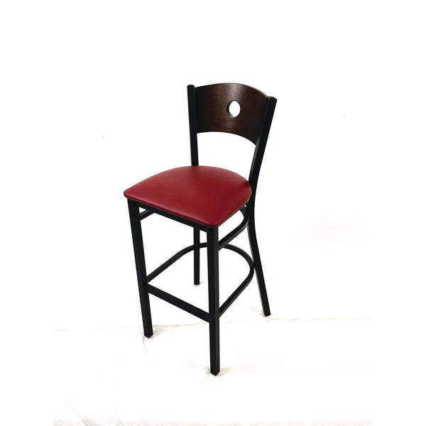 Circle Series Barstool, Supports Up to 300 lb, 28.5" Seat Height, Burgundy Seat, Dark Walnut Back, Black Base (JMCCRBBVBURC) Each