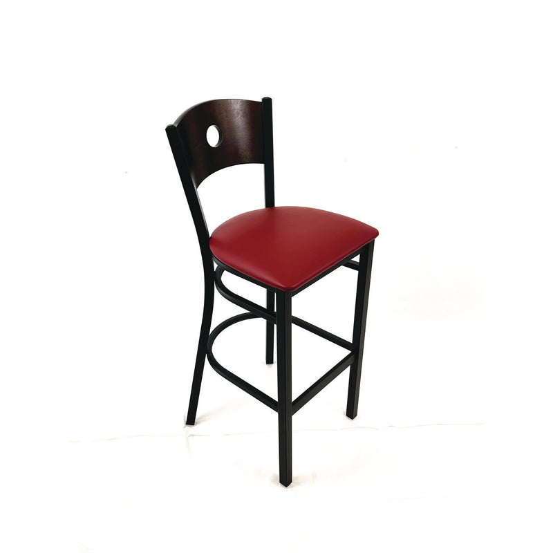JMC Furniture Circle Series Barstool, Supports Up to 300 lb, 28.5" Seat Height, Burgundy Seat, Dark Walnut Back, Black Base (JMCCRBBVBURC) Each