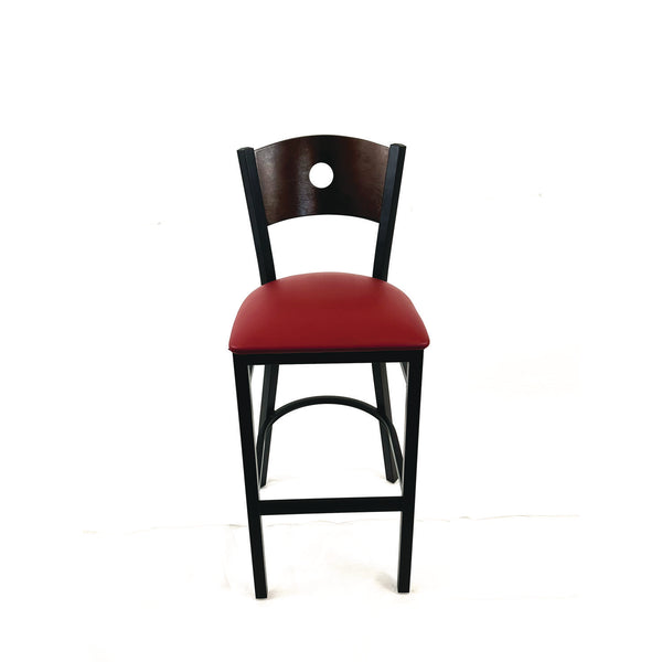 Circle Series Barstool, Supports Up to 300 lb, 28.5" Seat Height, Burgundy Seat, Dark Walnut Back, Black Base (JMCCRBBVBURC) Each