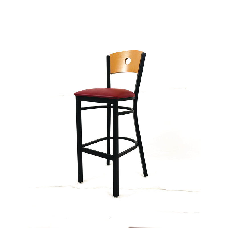 JMC Furniture Circle Series Barstool, Supports Up to 300 lb, 28.5" Seat Height, Burgundy Seat, Natural Back, Black Base (JMCCRBBVBURD) Each