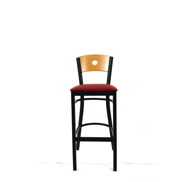 Circle Series Barstool, Supports Up to 300 lb, 28.5" Seat Height, Burgundy Seat, Natural Back, Black Base (JMCCRBBVBURD) Each