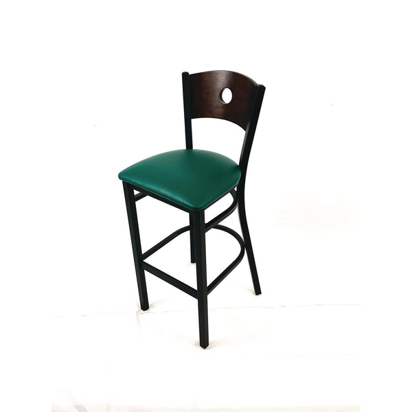 Circle Series Barstool, Supports Up to 300 lb, 28.5" Seat Height, Green Seat, Dark Walnut Back, Black Base (JMCCRBBVGRNC) Each