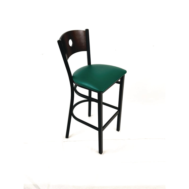 JMC Furniture Circle Series Barstool, Supports Up to 300 lb, 28.5" Seat Height, Green Seat, Dark Walnut Back, Black Base (JMCCRBBVGRNC) Each