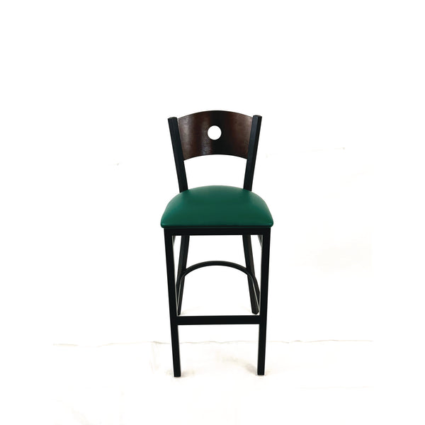 Circle Series Barstool, Supports Up to 300 lb, 28.5" Seat Height, Green Seat, Dark Walnut Back, Black Base (JMCCRBBVGRNC) Each