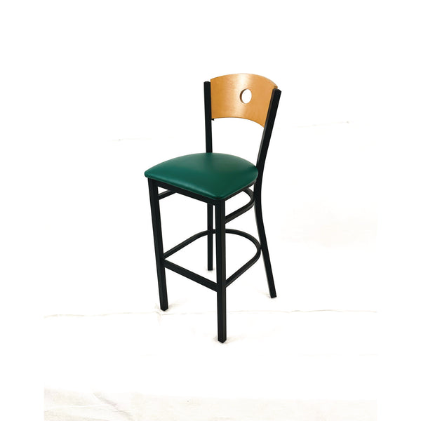 Circle Series Barstool, Supports Up to 300 lb, 28.5" Seat Height, Green Seat, Natural Back, Black Base (JMCCRBBVGRND) Each