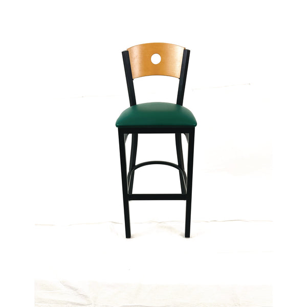 Circle Series Barstool, Supports Up to 300 lb, 28.5" Seat Height, Green Seat, Natural Back, Black Base (JMCCRBBVGRND) Each