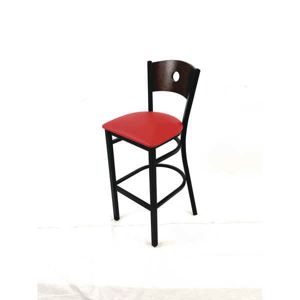 Circle Series Barstool, Supports Up to 300 lb, 28.5" Seat Height, Red Seat, Dark Walnut Back, Black Base (JMCCRBBVREDC) Each