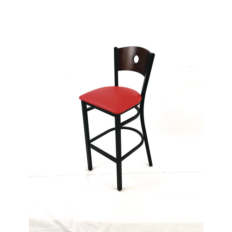 JMC Furniture Circle Series Barstool, Supports Up to 300 lb, 28.5" Seat Height, Red Seat, Dark Walnut Back, Black Base (JMCCRBBVREDC) Each