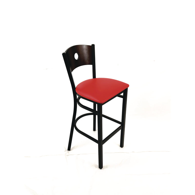 JMC Furniture Circle Series Barstool, Supports Up to 300 lb, 28.5" Seat Height, Red Seat, Dark Walnut Back, Black Base (JMCCRBBVREDC) Each