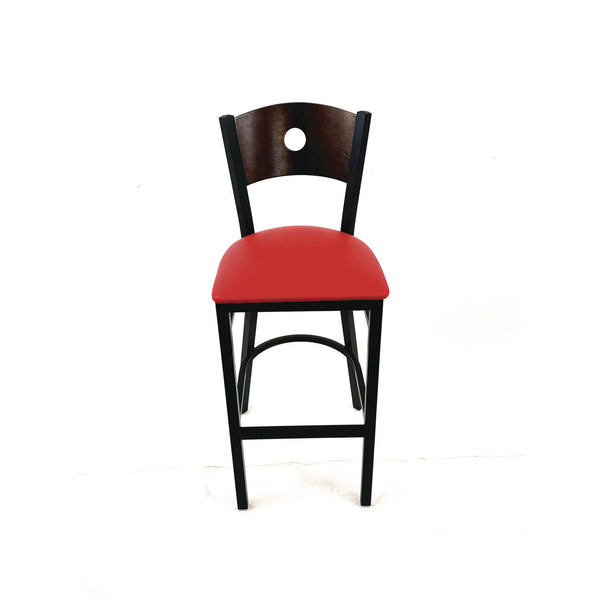 Circle Series Barstool, Supports Up to 300 lb, 28.5" Seat Height, Red Seat, Dark Walnut Back, Black Base (JMCCRBBVREDC) Each