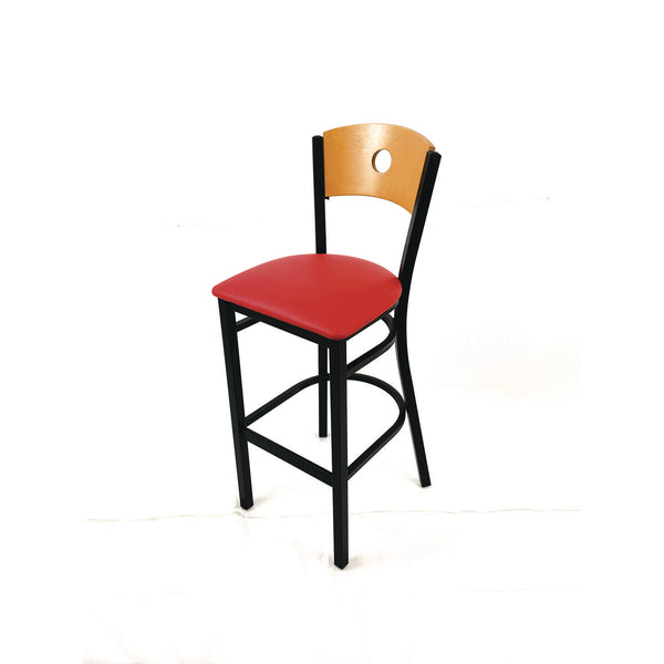 Circle Series Barstool, Supports Up to 300 lb, 28.5" Seat Height, Red Seat, Natural Back, Black Base (JMCCRBBVREDD) Each