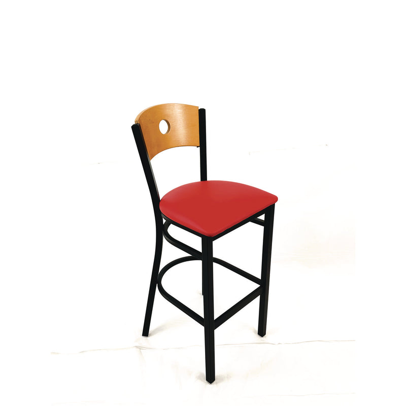 JMC Furniture Circle Series Barstool, Supports Up to 300 lb, 28.5" Seat Height, Red Seat, Natural Back, Black Base (JMCCRBBVREDD) Each