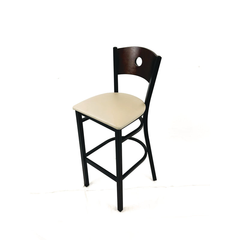 JMC Furniture Circle Series Barstool, Supports Up to 300 lb, 28.5" Seat Height, Taupe Seat, Dark Walnut Back, Black Base (JMCCRBBVTAUC) Each