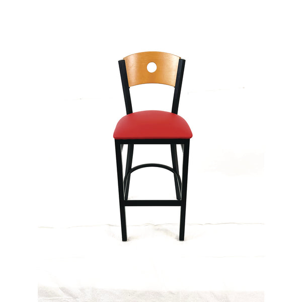 Circle Series Barstool, Supports Up to 300 lb, 28.5" Seat Height, Red Seat, Natural Back, Black Base (JMCCRBBVREDD) Each