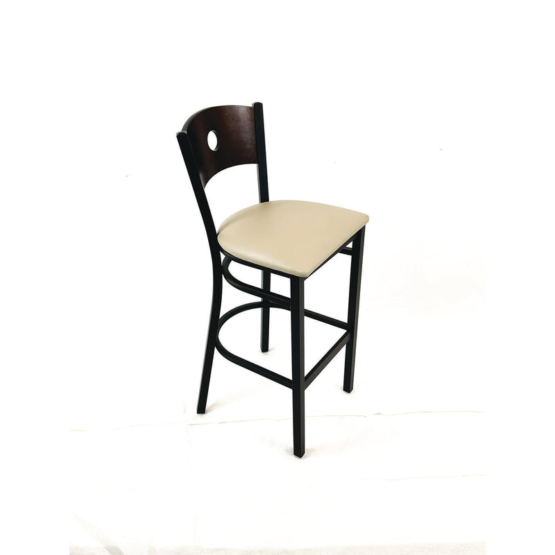 JMC Furniture Circle Series Barstool, Supports Up to 300 lb, 28.5" Seat Height, Taupe Seat, Dark Walnut Back, Black Base (JMCCRBBVTAUC) Each