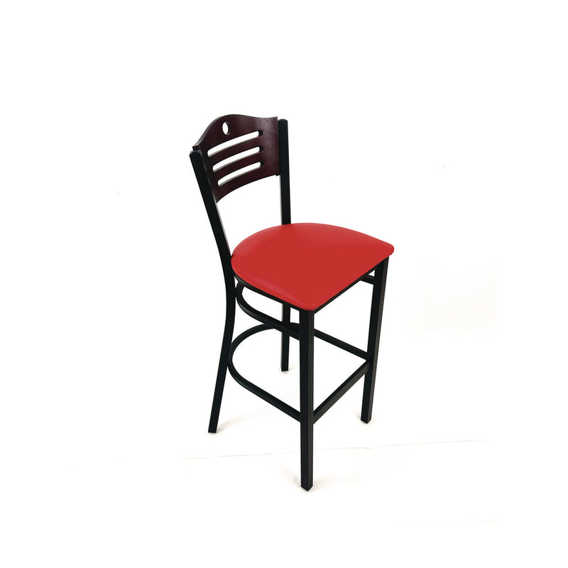 JMC Furniture Eagle Series Barstool, Supports Up to 300 lb, 28.5" Seat Height, Red Seat, Dark Mahogany Back, Black Base (JMCEBBVREDB) Each