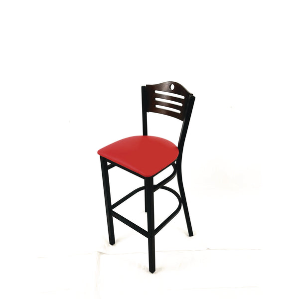 JMC Furniture Eagle Series Barstool, Supports Up to 300 lb, 28.5" Seat Height, Red Seat, Dark Walnut Back, Black Base (JMCEBBVREDC) Each