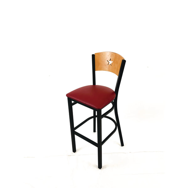 JMC Furniture Liberty Series Barstool, Supports Up to 300 lb, 28.5" Seat Height, Burgundy Seat, Natural Back, Black Base (JMCLBBVBURD) Each