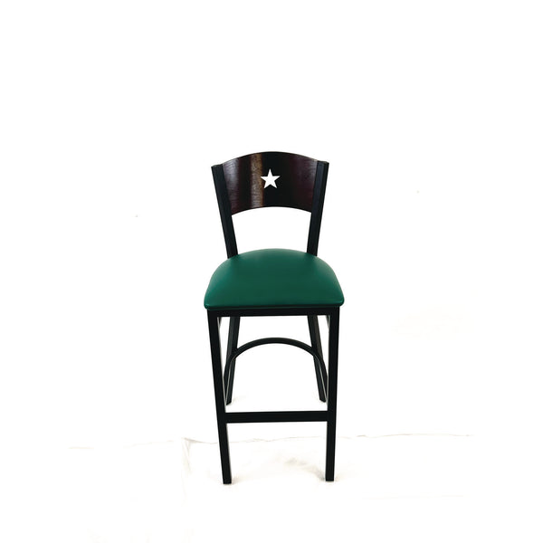 Liberty Series Barstool, Supports Up to 300 lb, 28.5" Seat Height, Green Seat, Dark Mahogany Back, Black Base (JMCLBBVGRNB) Each