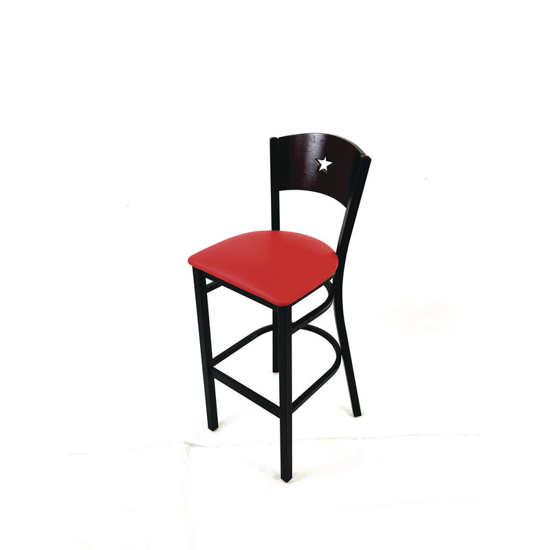 JMC Furniture Liberty Series Barstool, Supports Up to 300 lb, 28.5" Seat Height, Red Seat, Dark Mahogany Back, Black Base (JMCLBBVREDB) Each