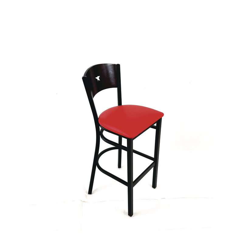JMC Furniture Liberty Series Barstool, Supports Up to 300 lb, 28.5" Seat Height, Red Seat, Dark Mahogany Back, Black Base (JMCLBBVREDB) Each