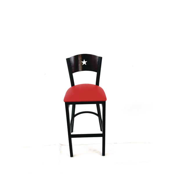 JMC Furniture Liberty Series Barstool, Supports Up to 300 lb, 28.5" Seat Height, Red Seat, Dark Mahogany Back, Black Base (JMCLBBVREDB) Each