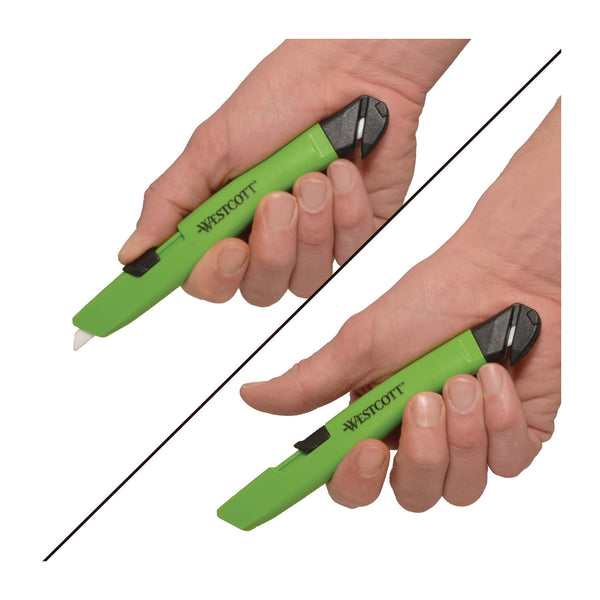 Westcott Safety Ceramic Blade Box Cutter, 0.5" Blade, 5.7" Plastic Handle, Green (ACM17969) Each