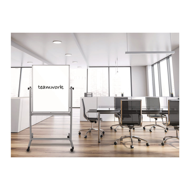 Luxor Mobile Magnetic Whiteboard, 36" x 68", White Surface, Satin Aluminum Frame (LXOMB3040WW) Each