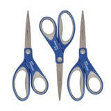 Westcott® Scissors with Antimicrobial Protection, 8" Long, 3.25" Cut Length, Straight Blue/Gray Handle, 3/Pack (ACM17837) Pack of 3