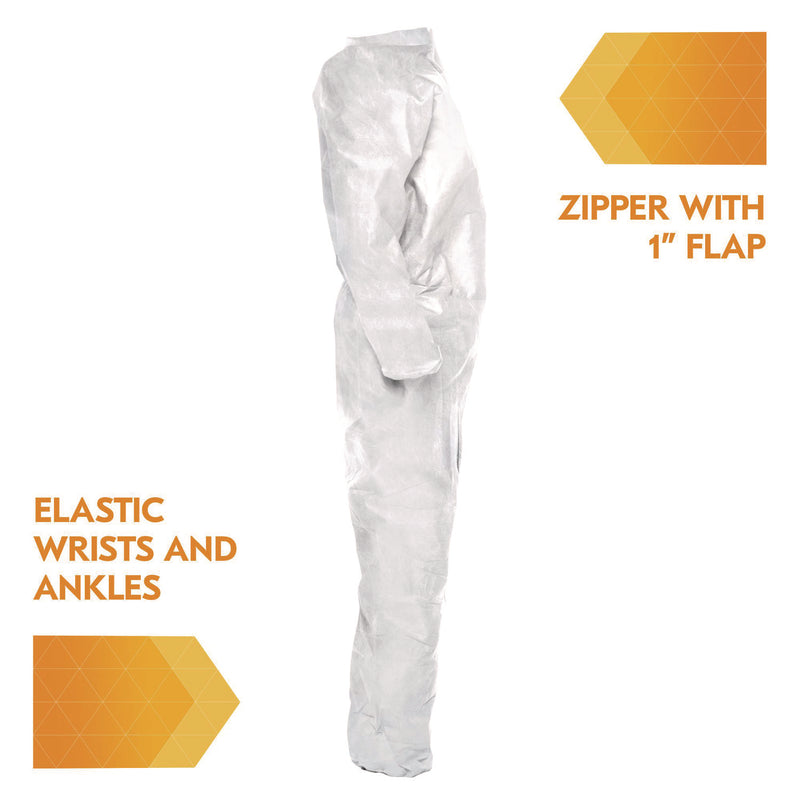 KleenGuard™ A20 Breathable Particle Protection Coveralls, Zip Front, Elastic Back, Wrists, Ankles, 3X-Large, White, 20/Carton (ANS49106) Case of 20