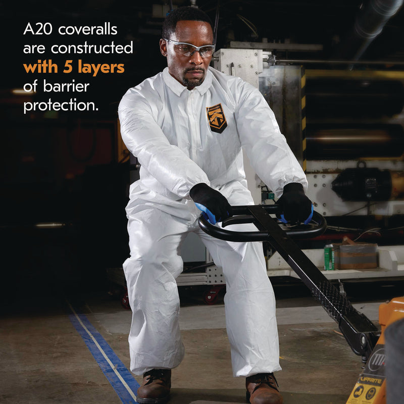 KleenGuard™ A20 Breathable Particle Protection Coveralls, Zip Front, Elastic Back, Wrists, Ankles, 3X-Large, White, 20/Carton (ANS49106) Case of 20