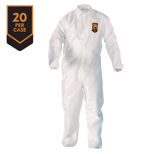 KleenGuard™ A20 Breathable Particle Protection Coveralls, Zip Front, Elastic Back, Wrists, Ankles, 4X-Large, White, 20/Carton (ANS49107) Case of 20