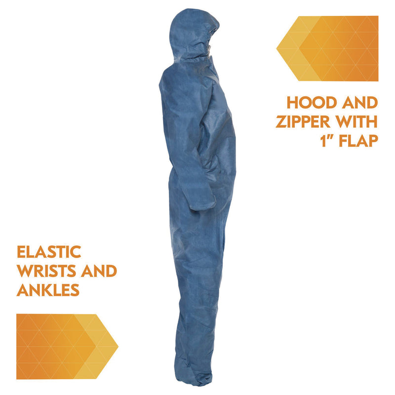 KleenGuard™ A20 Breathable Particle Protection Coveralls, Zip Front, Hood, Elastic Back, Wrists, Ankles, 2X-Large, Blue, 24/Carton (ANS58515) Case of 24