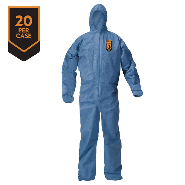 KleenGuard™ A20 Breathable Particle Protection Coveralls, Zip Front, Hood, Elastic Back, Wrists, Ankles, 3X-Large, Blue, 20/Carton (ANS58516) Case of 20