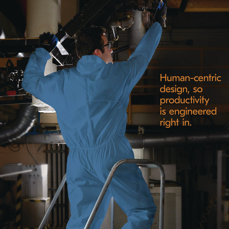 KleenGuard™ A20 Breathable Particle Protection Coveralls, Zip Front, Hood, Elastic Back, Wrists, Ankles, 3X-Large, Blue, 20/Carton (ANS58516) Case of 20