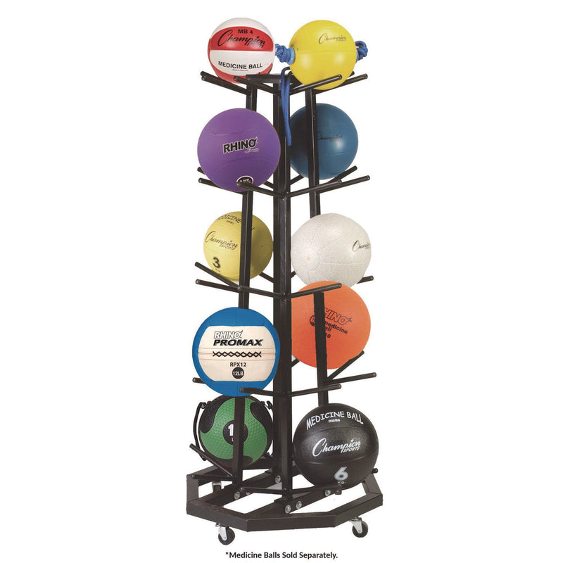 CH Products Deluxe Five-Row Mobile Medicine Ball Rack, Metal, 198 lb Capacity, 25" x 25" x 56", Black (CSIMBR3) Each