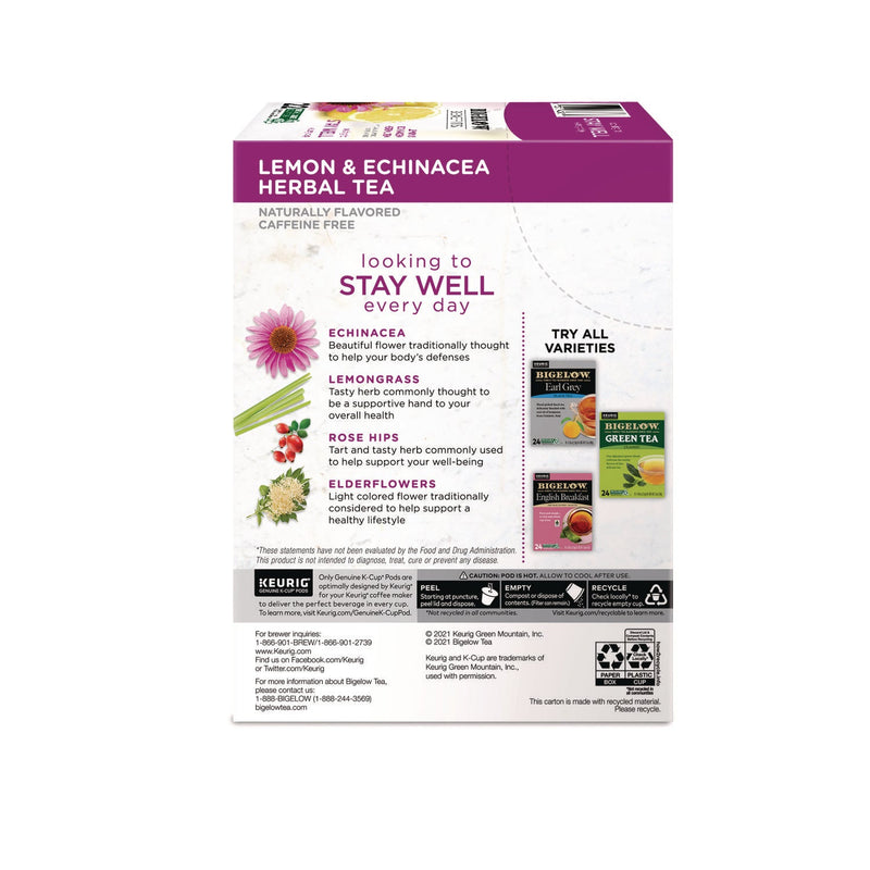 Bigelow® Benefits Lemon and Echinacea Herbal K-Cup, 0.11 oz, 22/Box (GMT2025) Box of 22