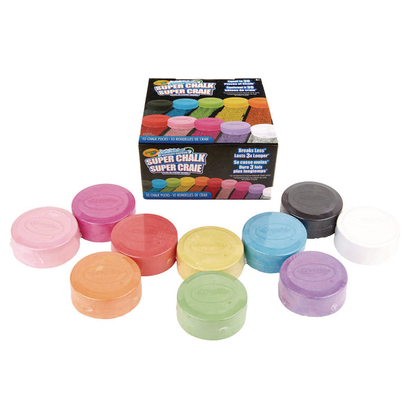 Crayola® Super Chalk, 1" x 2.8" Diameter, 10 Assorted Colors, 10 Pucks/Box (CYO518303) Box of 10
