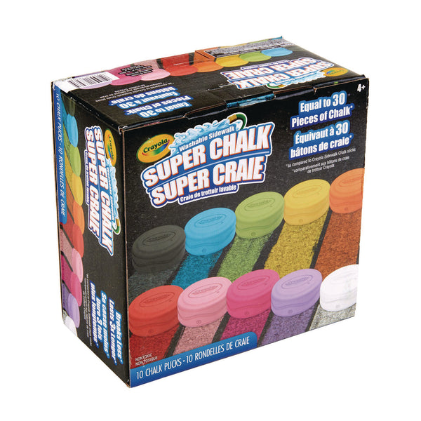 Crayola® Super Chalk, 1" x 2.8" Diameter, 10 Assorted Colors, 10 Pucks/Box (CYO518303) Box of 10