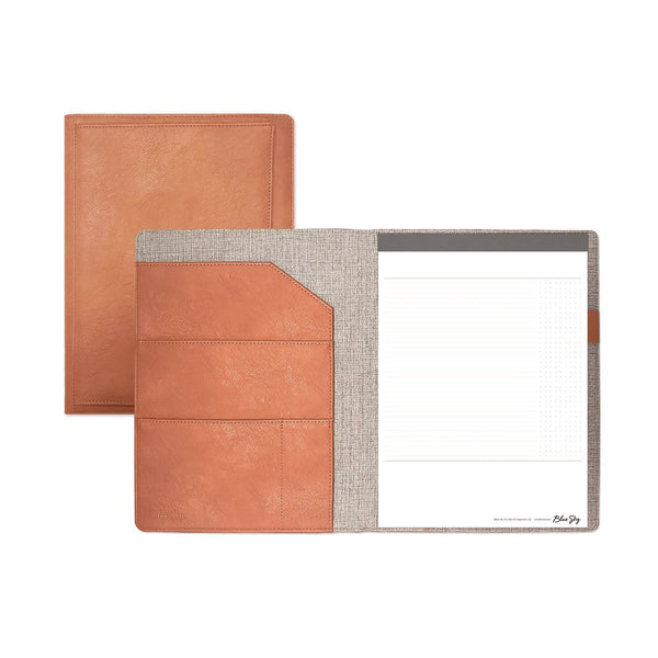 Blue Sky® ASMBLD Professional Faux Leather Padfolio, 8.5 x 11 Pad, 9.45 x 12.13, Snap Closure, Tan (BLS150537) Each