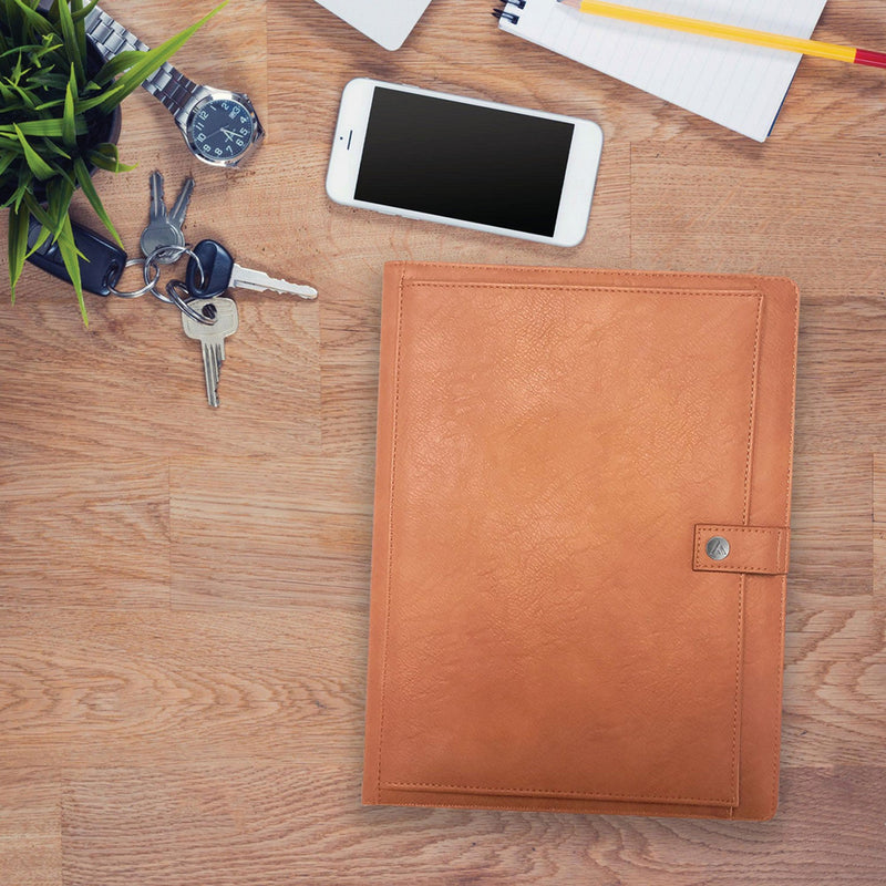 Blue Sky® ASMBLD Professional Faux Leather Padfolio, 8.5 x 11 Pad, 9.45 x 12.13, Snap Closure, Tan (BLS150537) Each
