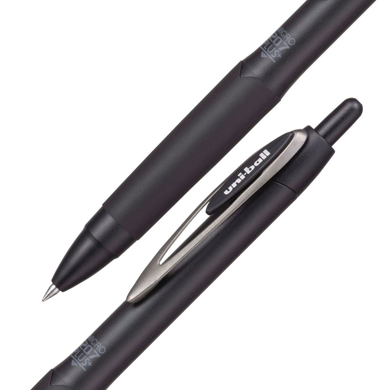 uniball® 207 Plus+ Gel Pen, Retractable, Micro 0.5 mm, Black Ink, Black Barrel, Dozen (UBC70606) 1 Dozen