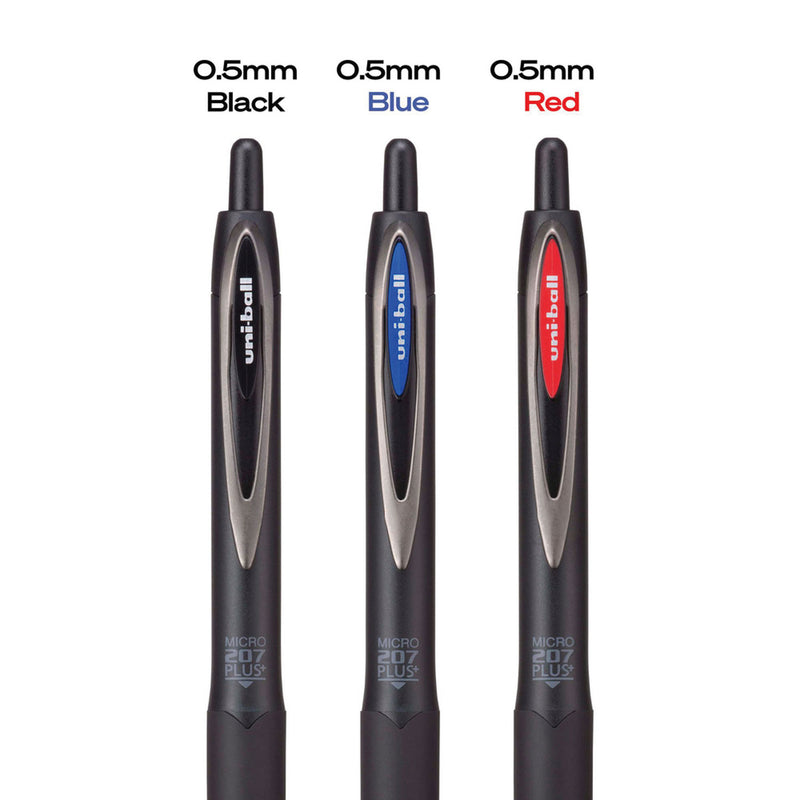 uniball® 207 Plus+ Gel Pen, Retractable, Micro 0.5 mm, Black Ink, Black Barrel, Dozen (UBC70606) 1 Dozen