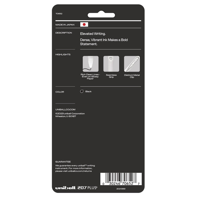 uniball® 207 Plus+ Gel Pen, Retractable, Medium 0.7 mm, Black Ink, White Barrel, 4/Pack (UBC70652) Pack of 4