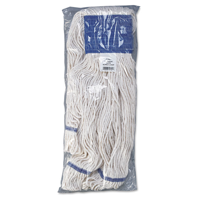 Boardwalk® Super Loop Wet Mop Head, Cotton/Synthetic Fiber, 5" Headband, X-Large Size, White, 12/Carton (BWK504WH) Case of 12