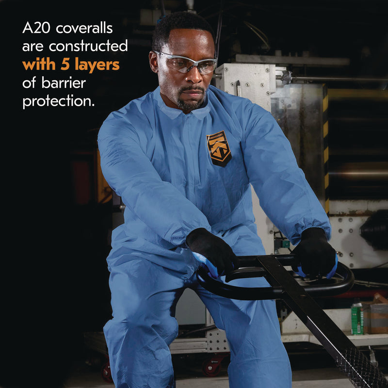KleenGuard™ A20 Breathable Particle Protection Coveralls, Zip Front, Elastic Back, Wrists, Ankles, 3X-Large, Blue, 20/Carton (ANS58506) Case of 20