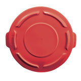 Rubbermaid® Commercial BRUTE Self-Draining Flat Top Lids for 32 gal Round BRUTE Containers, 22.25" Diameter x 3"h, Red, 3/Carton (RCP2654REDCT) Case of 3