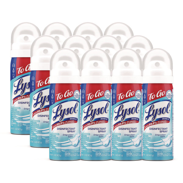 LYSOL® Brand Disinfectant Spray To Go, Crisp Linen Scent, 1.5 oz Aerosol Spray, 12/Carton (RAC99923CT)