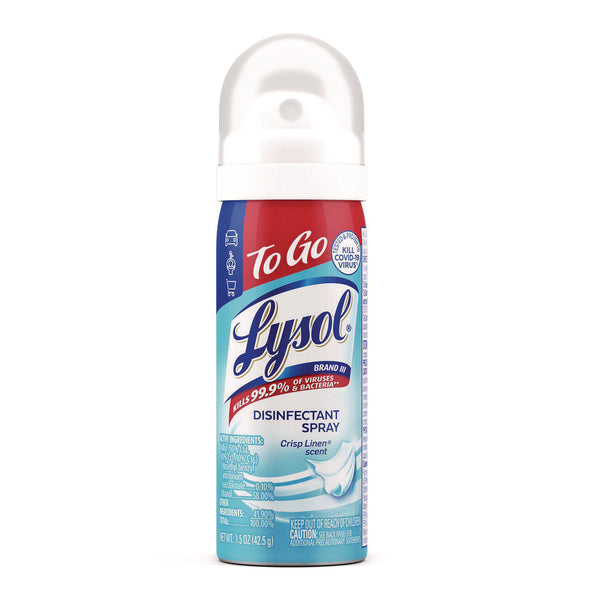 LYSOL® Brand Disinfectant Spray To Go, Crisp Linen Scent, 1.5 oz Aerosol Spray, 12/Carton (RAC99923CT)