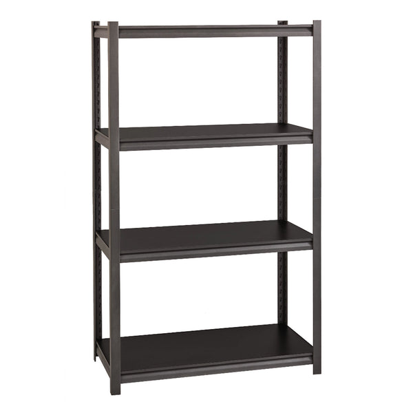 Alera® Steel Shelving Unit with Laminate Shelves, Four-Shelf, 36w x 18d x 60h, Steel, Black/Gun Metal Gray (ALESU601836L)